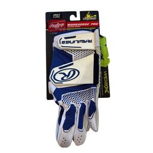 Adult Rawlings Workhorse Batting Gloves Womans Size XL White Blue Softball